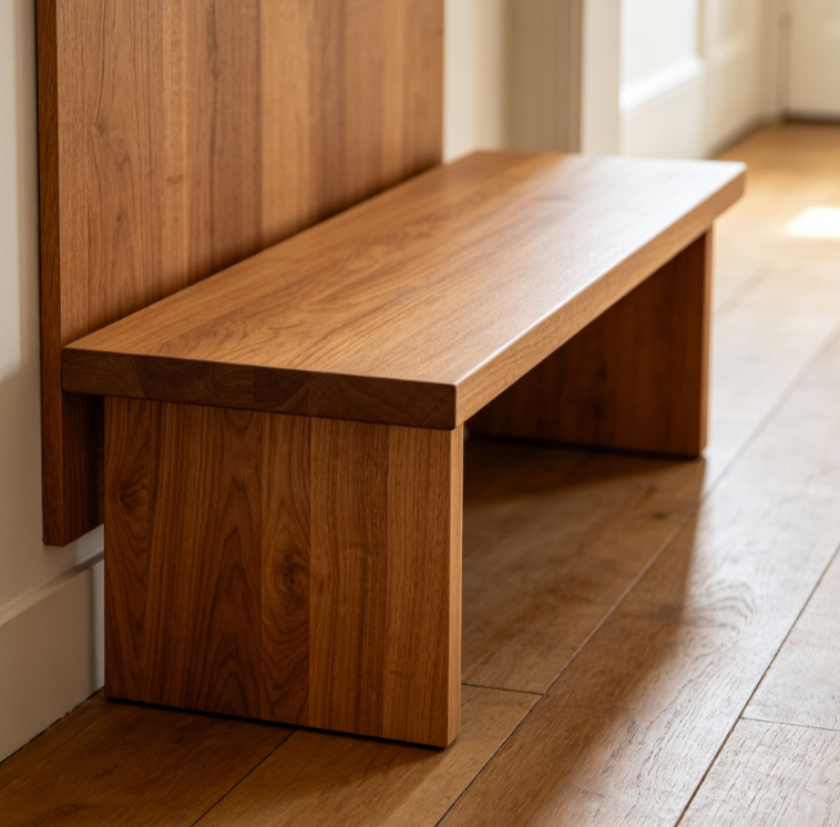 Natural Finish Compact Hallway Bench